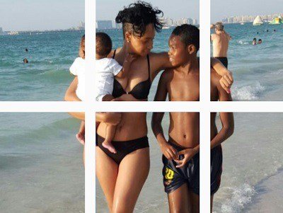 Pokello with new baby and son Nathan